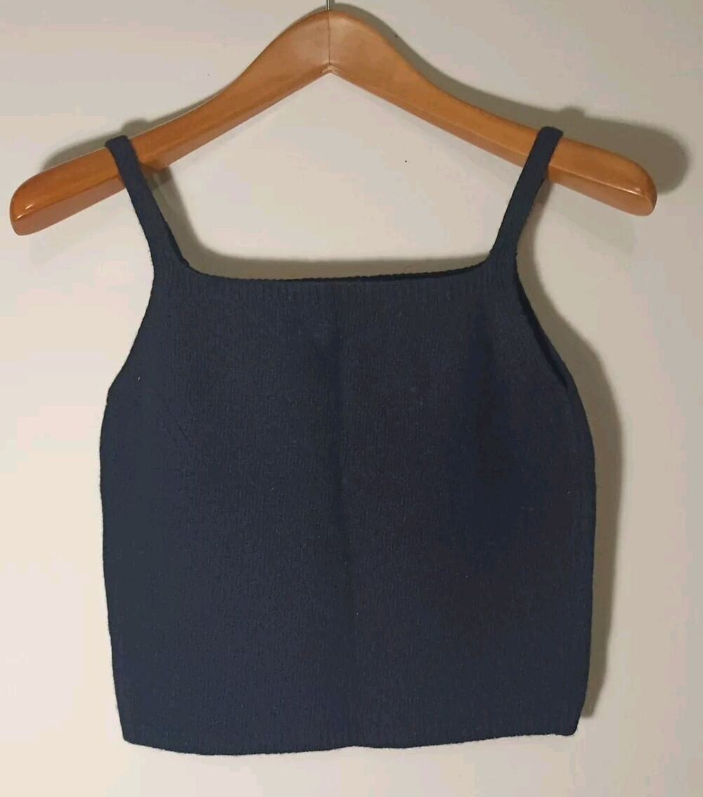 Sisley Italy Vintage 90s Wool Cropped Tank Top Black Knit Cami M